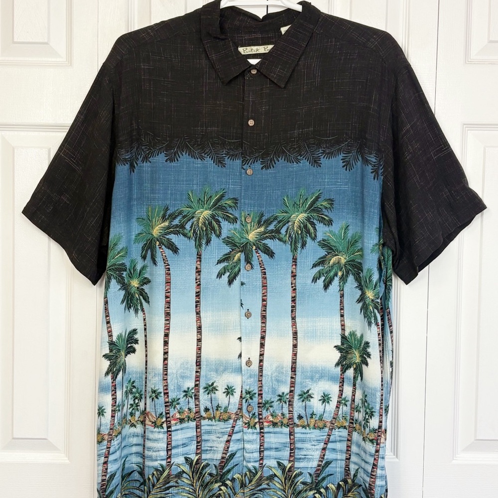 Vintage Batik Bay Men's Tropical Hawaiian Palm Tree Beach Print Shirt 3XB